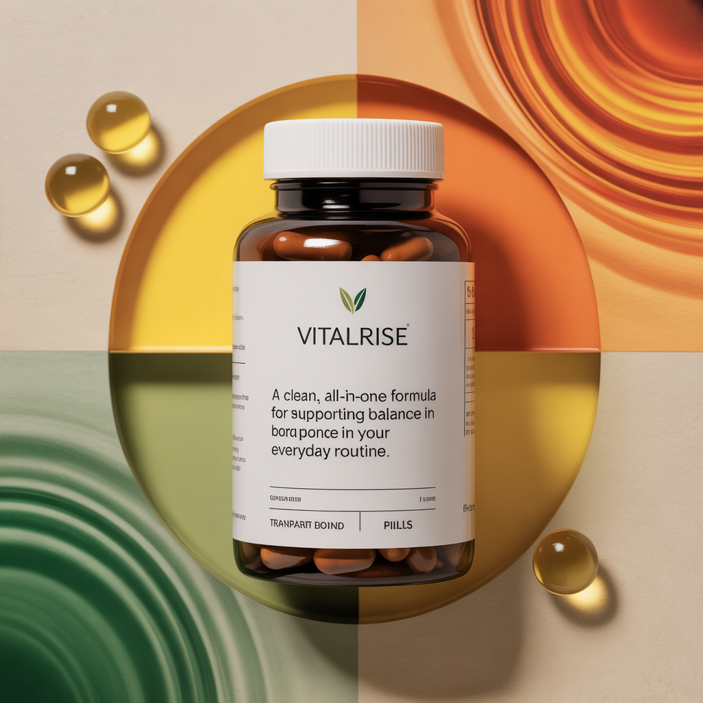 VitalRise supplement bottle with gradient label on a soft glow background